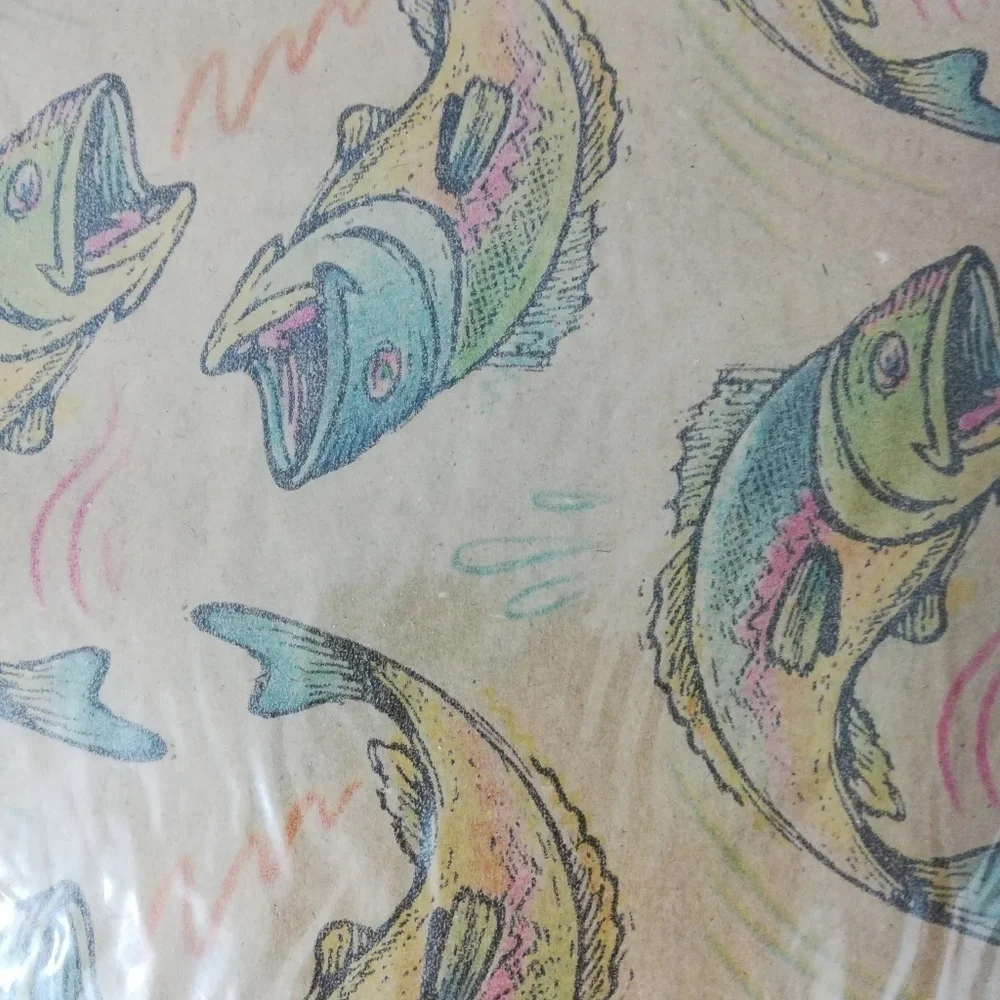 Vintage Hallmark Gift Wrap Fishing Recycled Dad Fathers Day